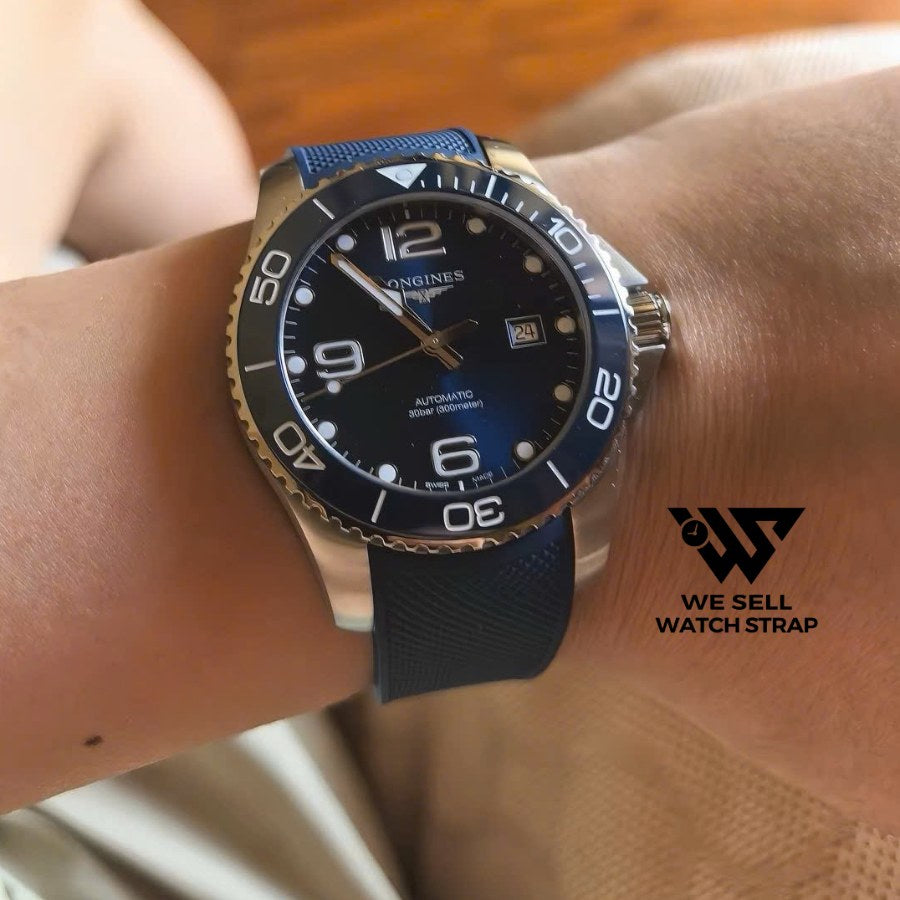 Curved End Rubber Strap Set For Longines Hydroconquest 21mm (With Quick Adjusting Clasp)