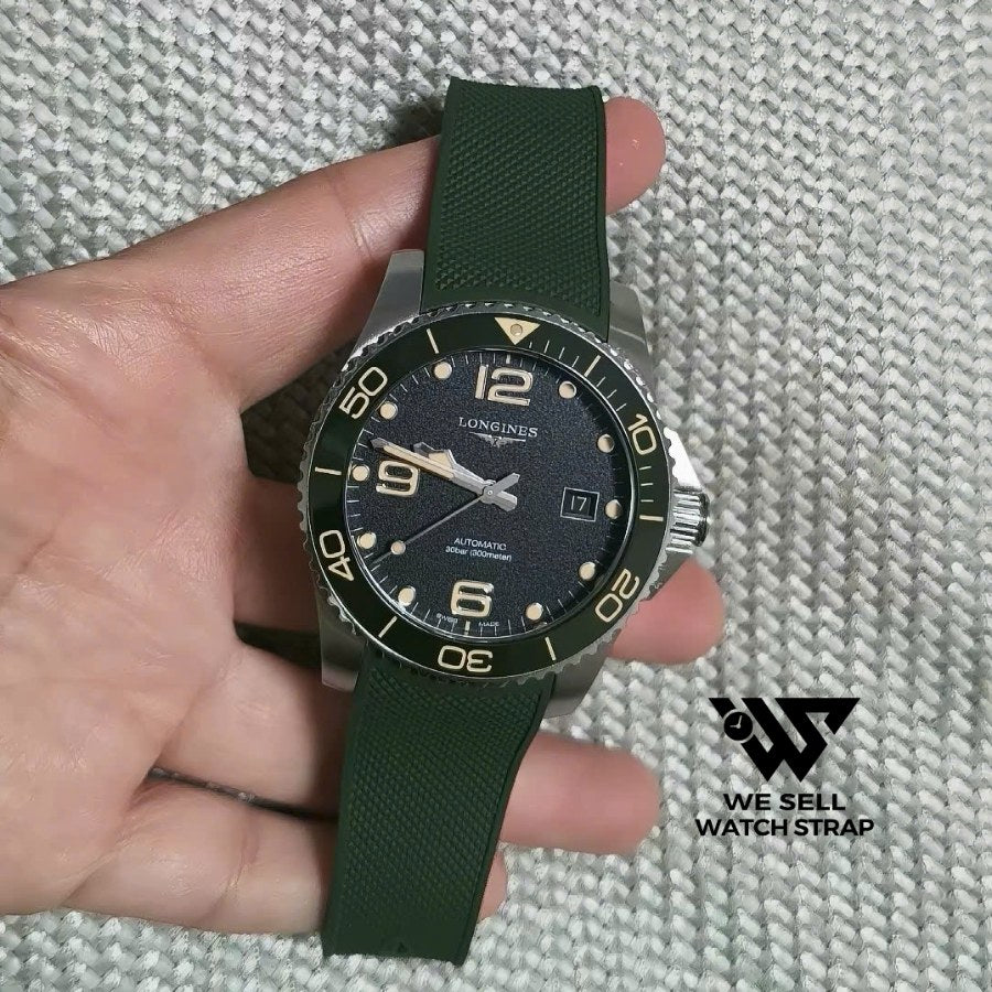 Curved End Rubber Strap Set For Longines Hydroconquest 21mm (With Quick Adjusting Clasp)
