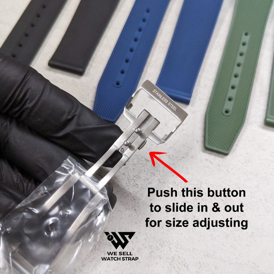 Curved End Rubber Strap Set For Longines Hydroconquest 21mm (With Quick Adjusting Clasp)