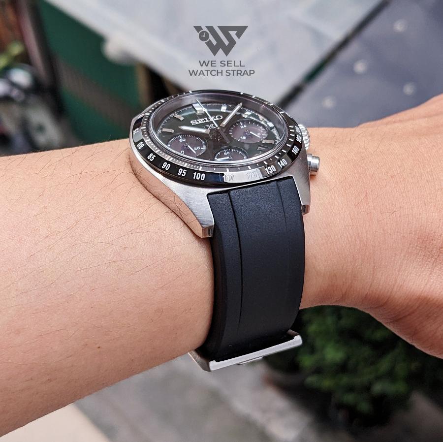 CURVED-END TPU RUBBER STRAP FOR SEIKO SPEEDTIMER 39MM